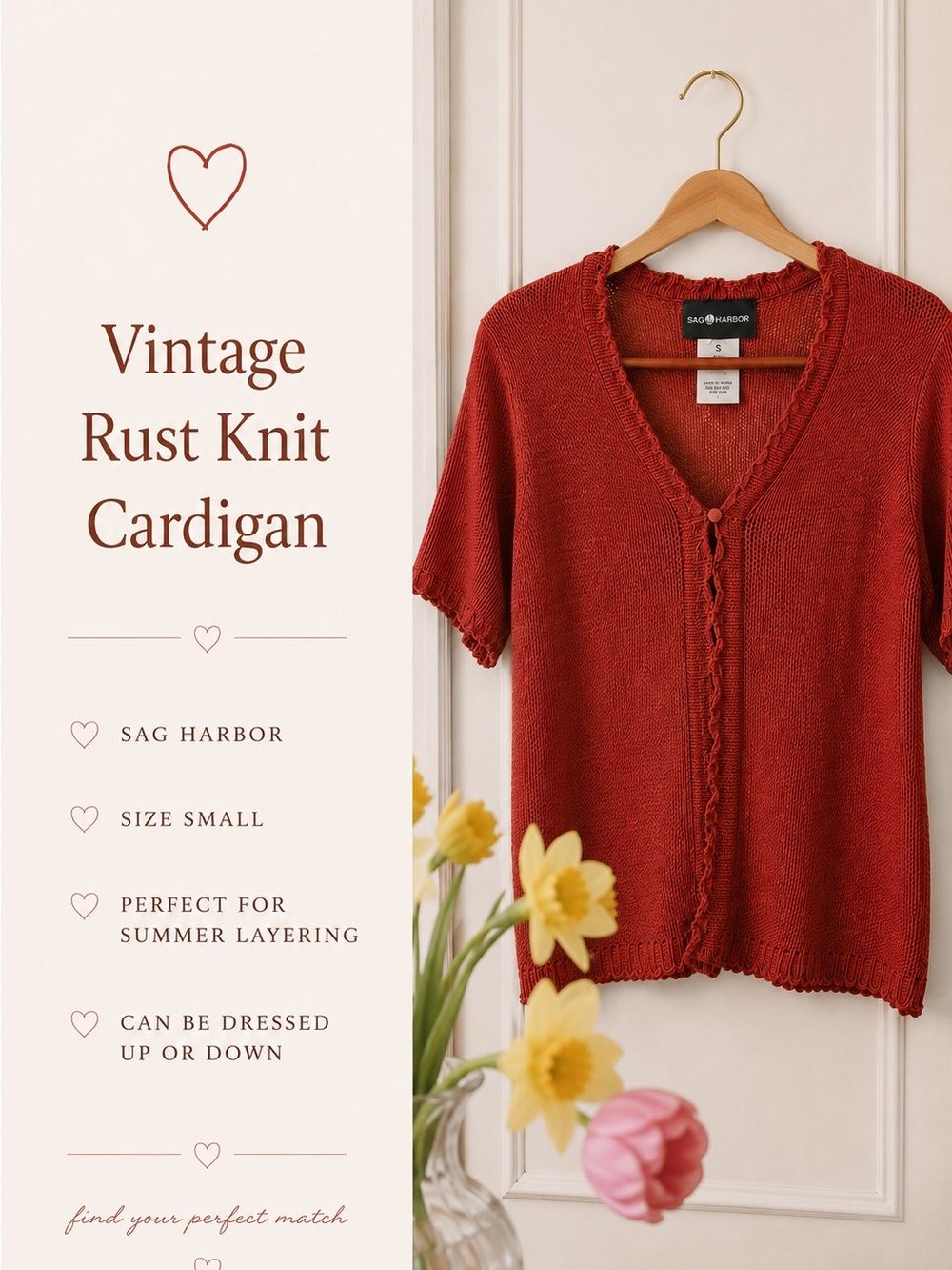 Sag Harbor Rust Short-Sleeve Knit Cardigan